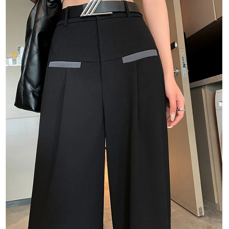 Women's Summer Korean New High Waist Straight Pants Fashion Upscale Commute Button Zipper Loose Leisure Versatile Wide Leg Pants