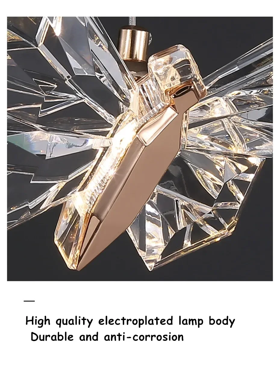 Description Picture 6 of itemCrystal Butterfly Lamp Nordic Luxury Crystal Staircase Chandelier for Hotel Lobby Butterfly Art Lighting Decoration