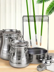 Stainless Steel Pen Wash Container Sealed Portable Disassembly Student Pen Dryer Art Sketching Oil Painting Color Art Supplies