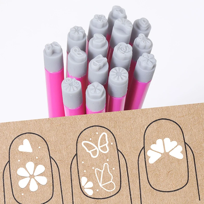 Professional Chic Nail Art Stamp Pen Set 9D Floral /Daisy/Star/Butterfly/Heart Nail Template DIY Drawing Pen Nail Painting Tool 3