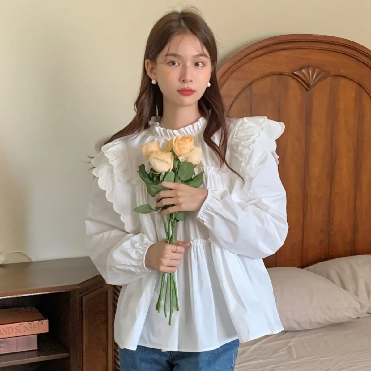 여성용 헐렁한 블라우스, 프렌치 스타일리시 단색 디자인, 올매치 대학 레저 패션 의류, 빈티지 연인, 봄