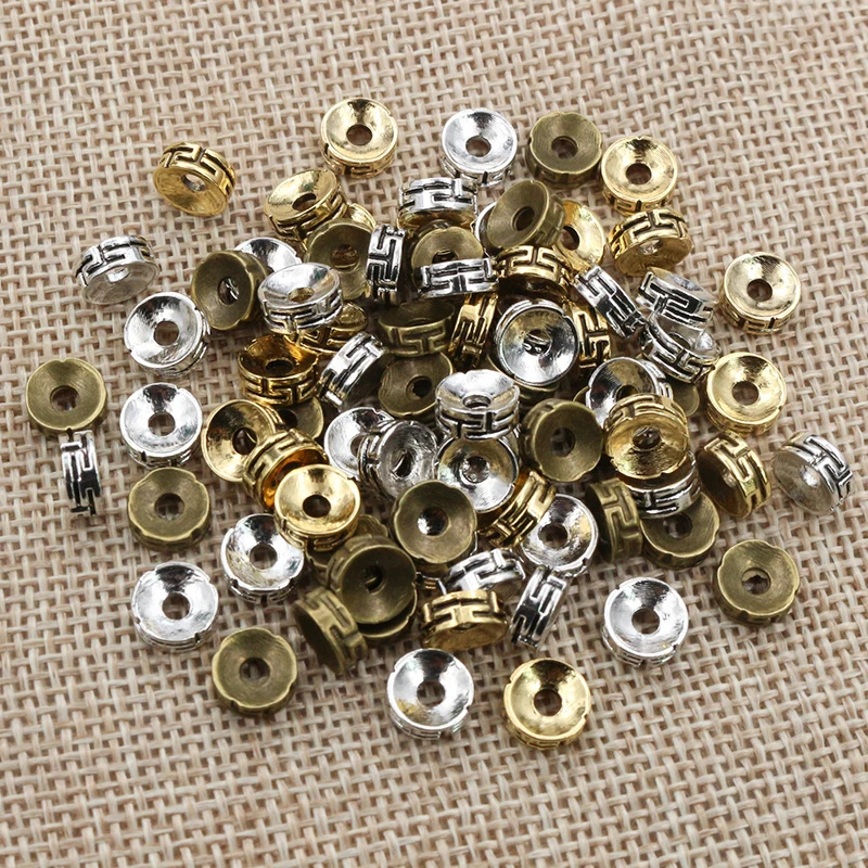 

50pcs 7.5x3mm Spacer Beads Bronze Gold Silver Color Metal Ball Crimp End Beads Stopper DIY Jewelry Making Findings Supplies