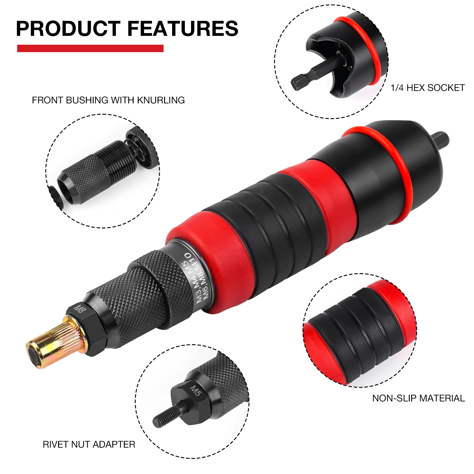 Household Rivet Nut Gun Converter Kit Removable DIY Nut Insert Nut Riveting Tool Cordless Electric Riveting Tool 3