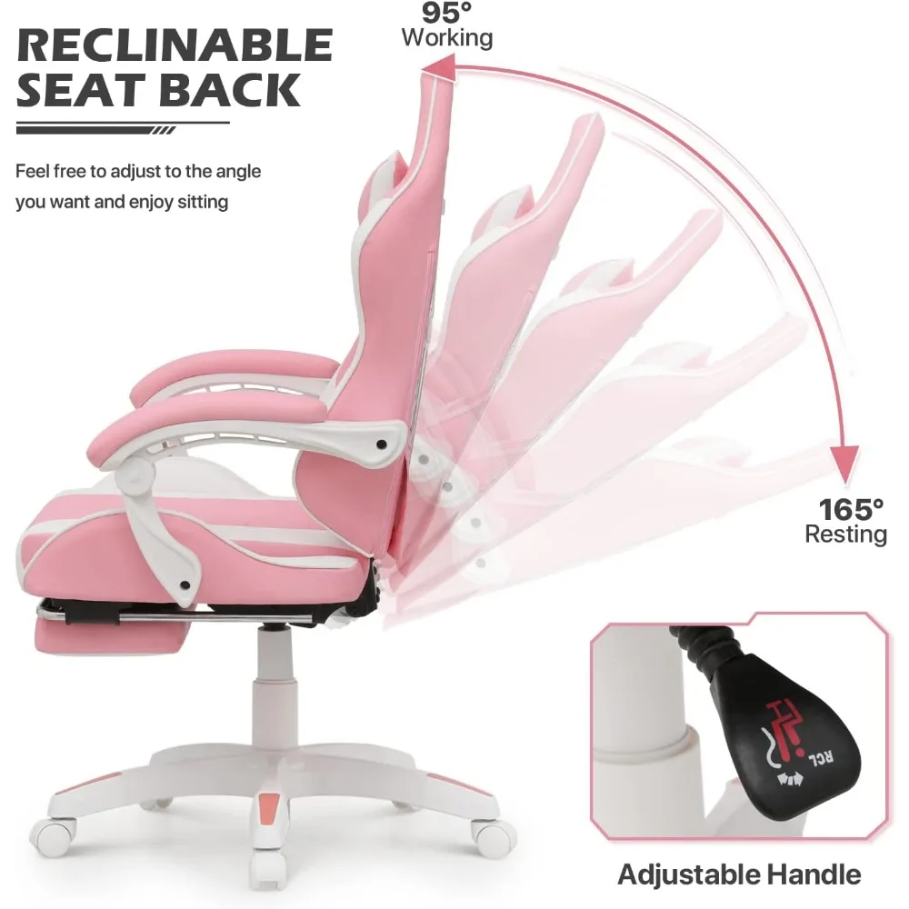 Gaming Chair, with Headrest & Lumbar Support Ergonomic Computer Racing Chair with Footrest, Adjustable Hight, Computer Chair 4