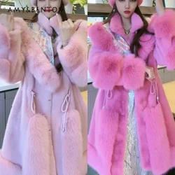 Winter 2023 New Elegant Younger Cute Fur Integrated Faux Fur Coat Imitation Fox Furry Collar Sweet Coat Jacket Women's Clothing