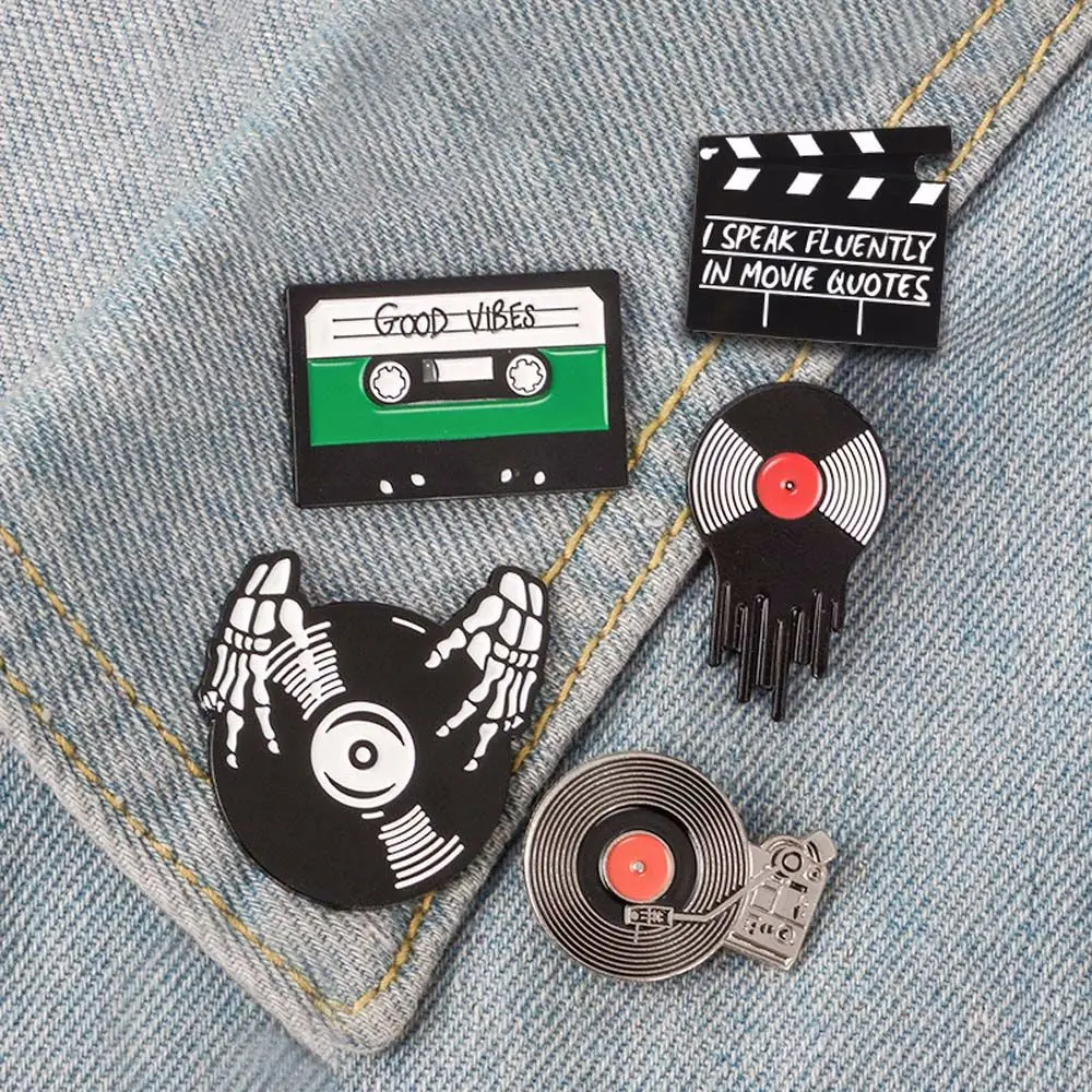 

Gift For Women Kid Accessories Record Player Jewelry Music Lovers Good vibes tape Badge Brooches Enamel Pin Lapel Pin