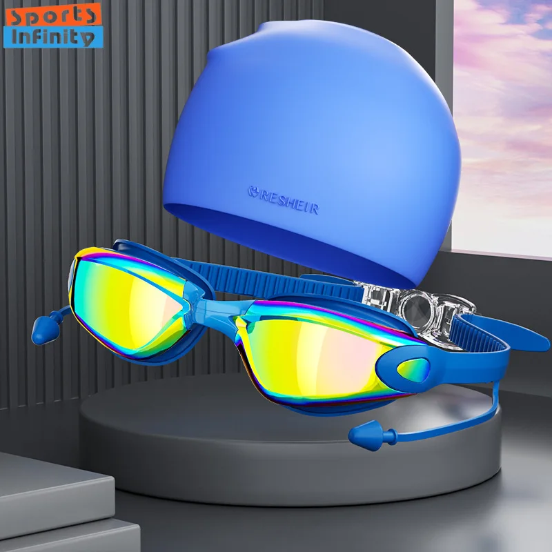 Adult High-definition Swimming Goggles Women Waterproof and Anti Fog Electroplated Swim Goggles Men Silicone Swimming Cap Unisex swimming goggles swimming cap