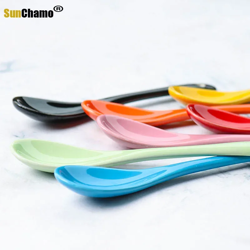 Colored Long Handle Ceramic Tableware Stirring Scoop Spoon Baking Tool