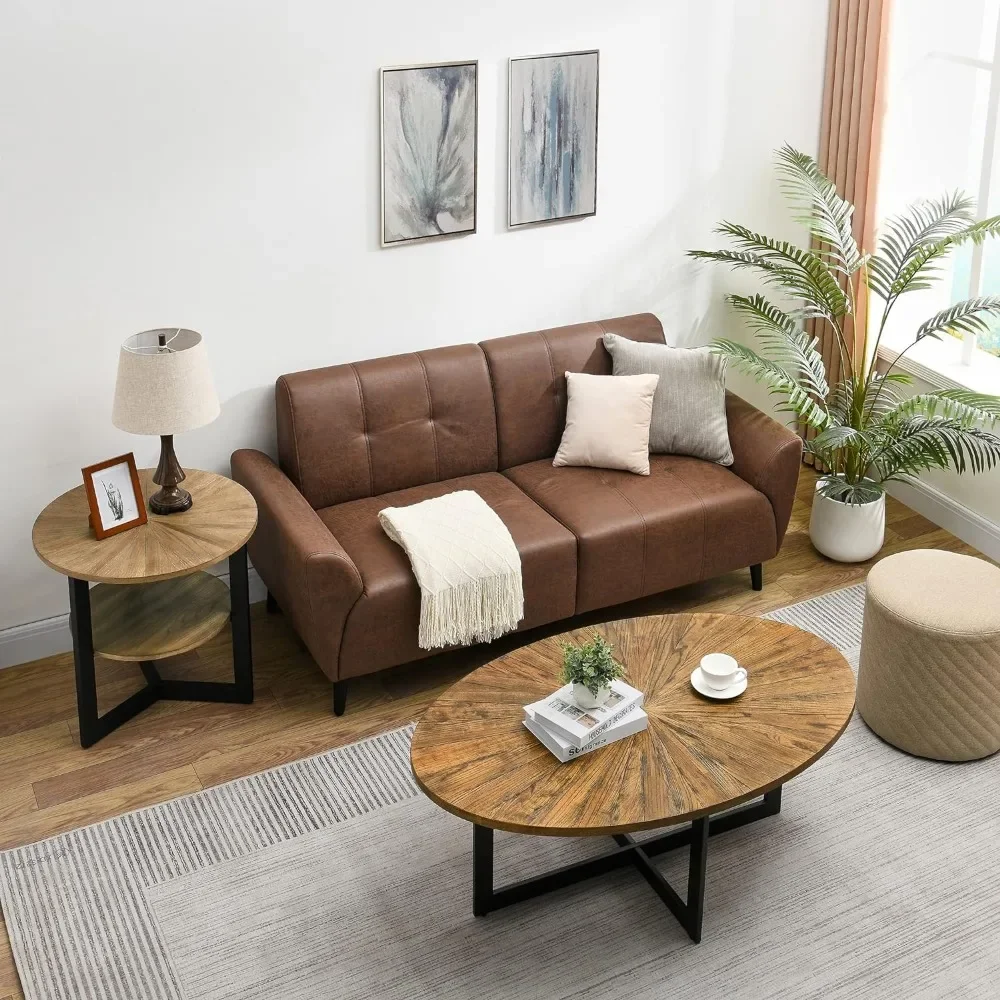 Solid Wood Oval Coffee Table with Cross Metal Legs, 47.9" Industrail Bar Cocktail Table for Living Room Kitchen Office 6