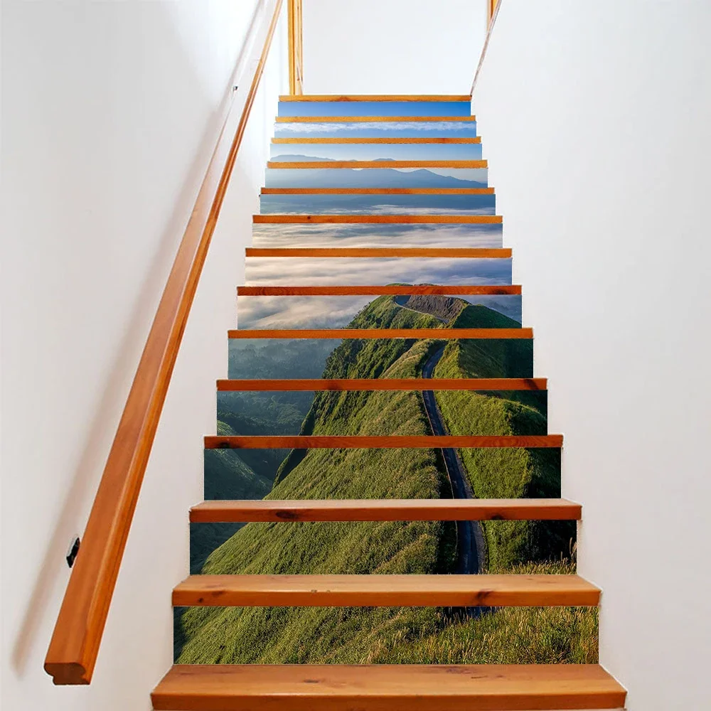 Sea Water Snow Mountain View Stair Sticker PVC Vinyl Decal Removable Self-adhesive Stair Treads Decoration Wallpaper Poster