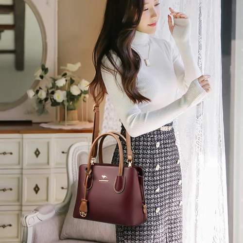 여성용 고품질 가죽 럭셔리 핸드백, 디자이너 크로스바디 백, 2021 대용량 토트백, Sac A Main, 2 레이어 2