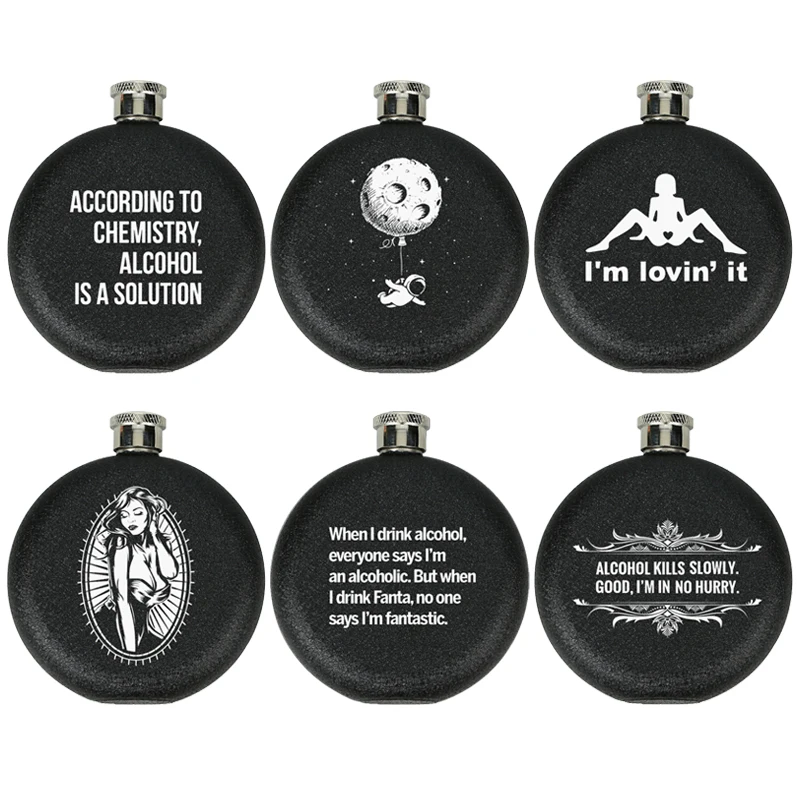5 OZ Frosted Matte Black Portable Round Mini Hip Flask Stainless Steel Metal Vodka Whiskey Wine Bottle Flagon Gift Man Funnel