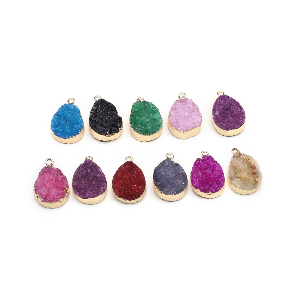 10PCS Water Drop Shape Natural Stone Crystal Druzy Irregular Pendant JewelryMaking DIY Necklace Earrings Accessories Charm Gift