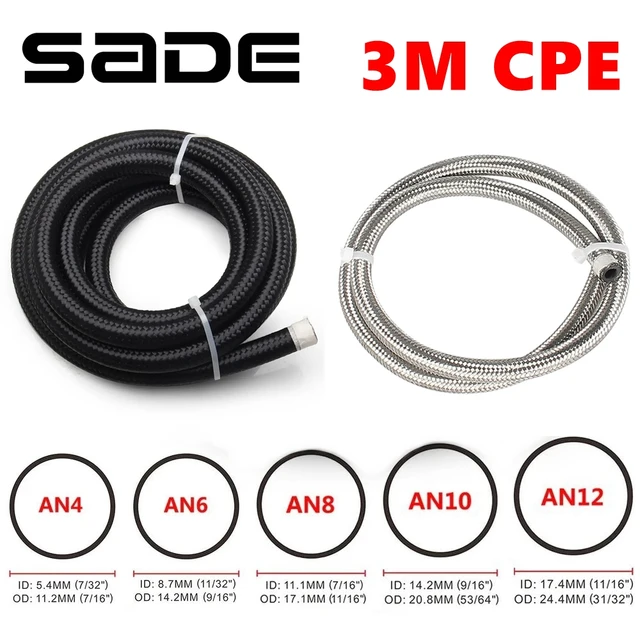 ท่อน้ำมันเชื้อเพลิง3M AN4 10ฟุต, AN10น้ำมัน AN12 10ฟุตท่อน้ำมันเชื้อเพลิง Gas Oli ท่อสายเย็นท่อไนล่อนสแตนเลสถักภายในยาง CPE 1