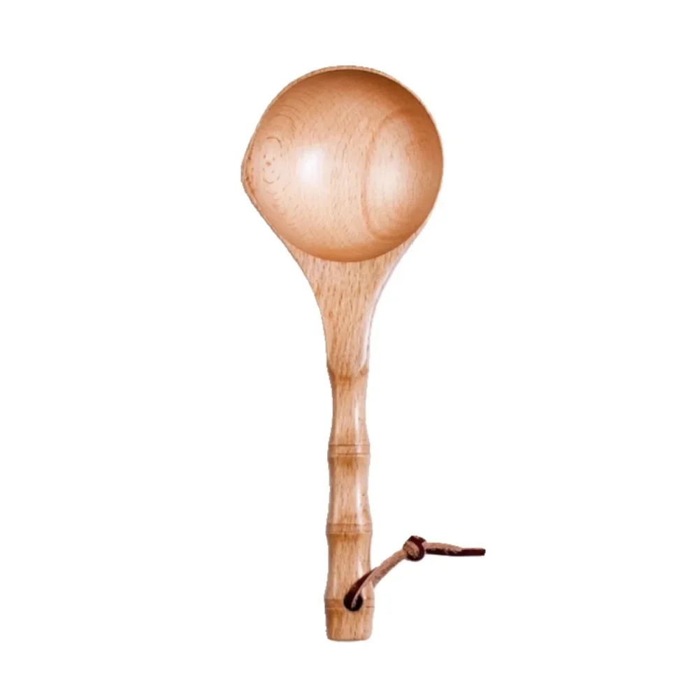 *Long handle water scoop Solid wood bamboo handle Rice scoop Kitchen wooden spoon Wooden bucket Sauna water spoon