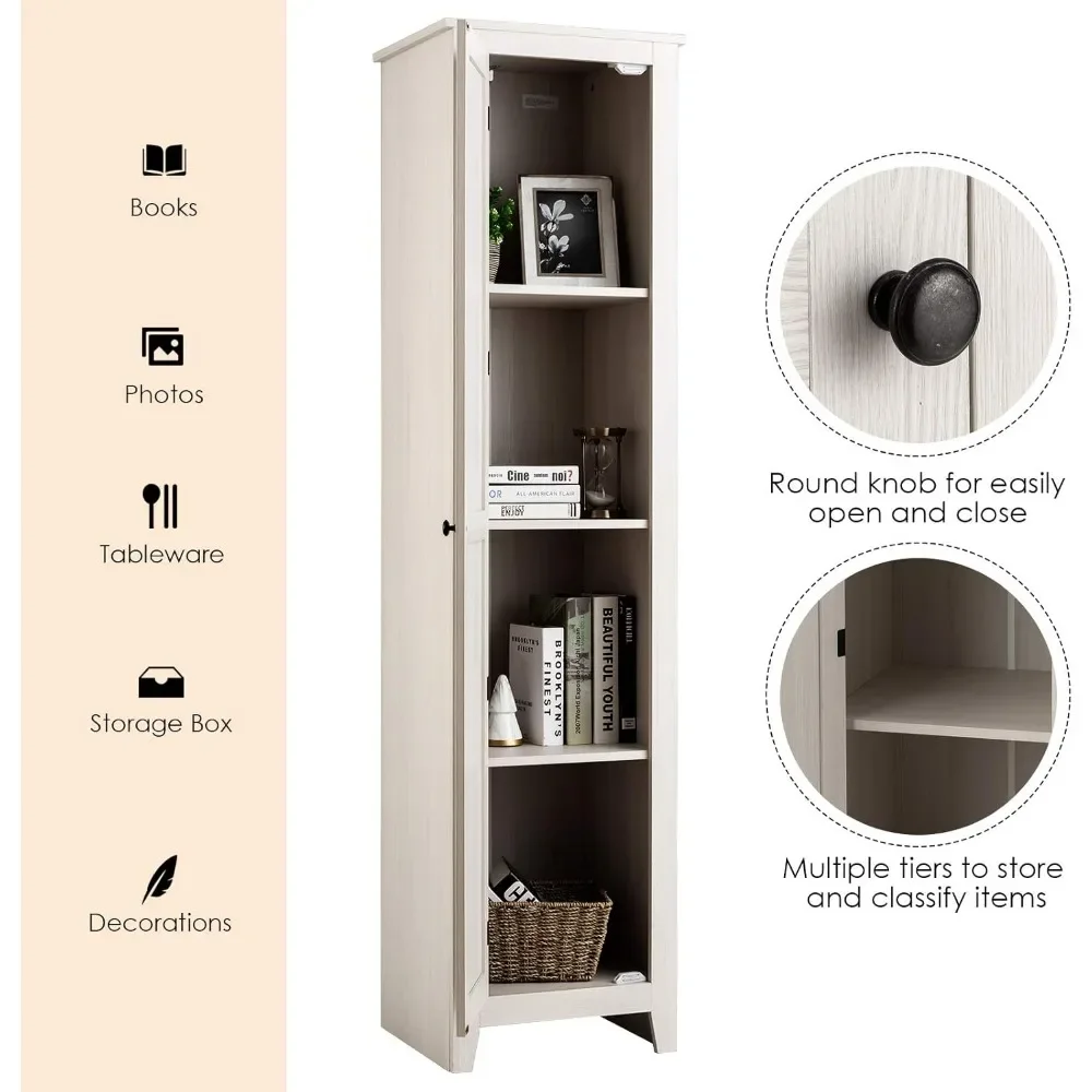 Tall Storage Cabinet Free Standing Floor Storage Tower with Four Shelves and Single Door, for Living Room, Bathroom 6