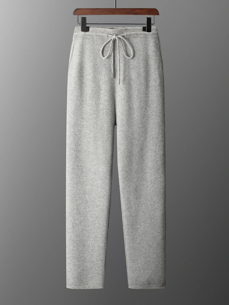 2024 Men's 100% Merino Wool Knit Trousers Autumn Winter Thick Pencil Pants  Soft Warm Cashmere Pants Basic Smart Casual Pants 3
