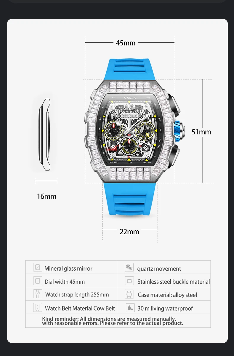 Orologi meccanici completamente automatici di moda di vendita calda da uomo ONOLA Design unico con orologio da uomo con nastro impermeabile intarsiato con diamanti_voghion.com