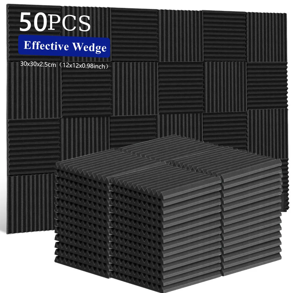 Mousse acoustique insonorisante pour studio, 50 pièces, 30x30x2.5cm, isolation phonique, panneaux de traitement inconnu