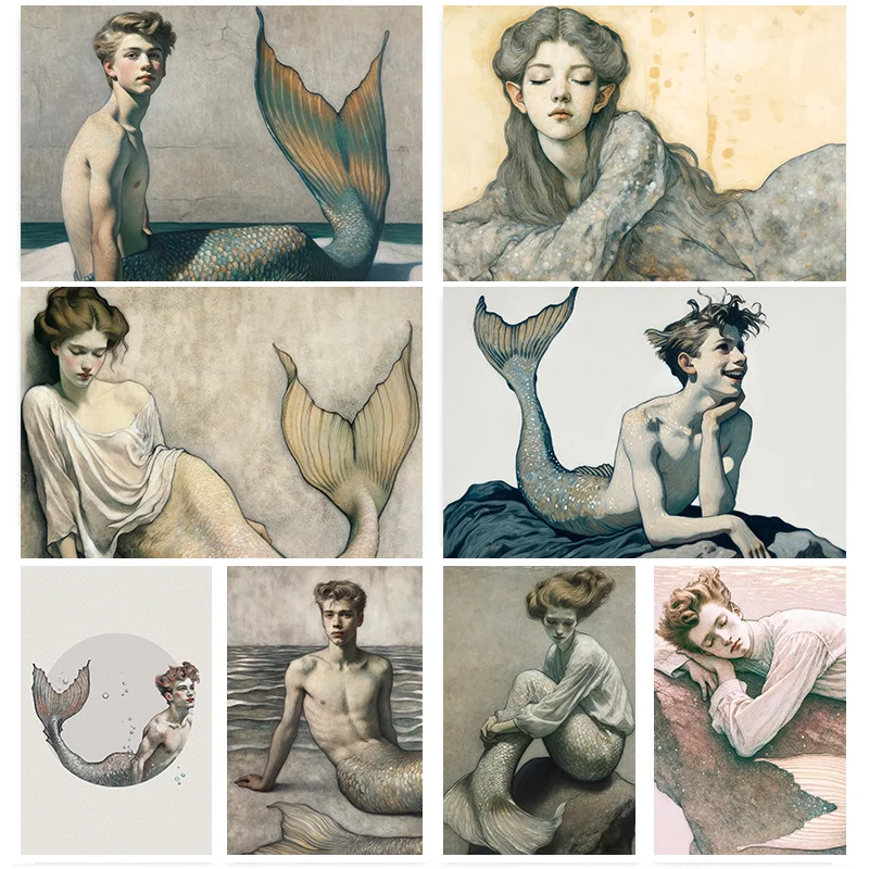 Submerged Elegance: Tranquil Merman Wall Art Decor