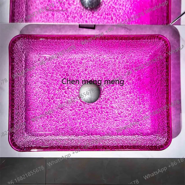 อ่างล้างหน้าทรงสี่เหลี่ยมแบบใส ผลิตจากวัสดุหล่อขึ้นรูป ลดราคา สำหรับใช้ในห้องน้ำ ระเบียง หรือวางบนเคาน์เตอร์ 3