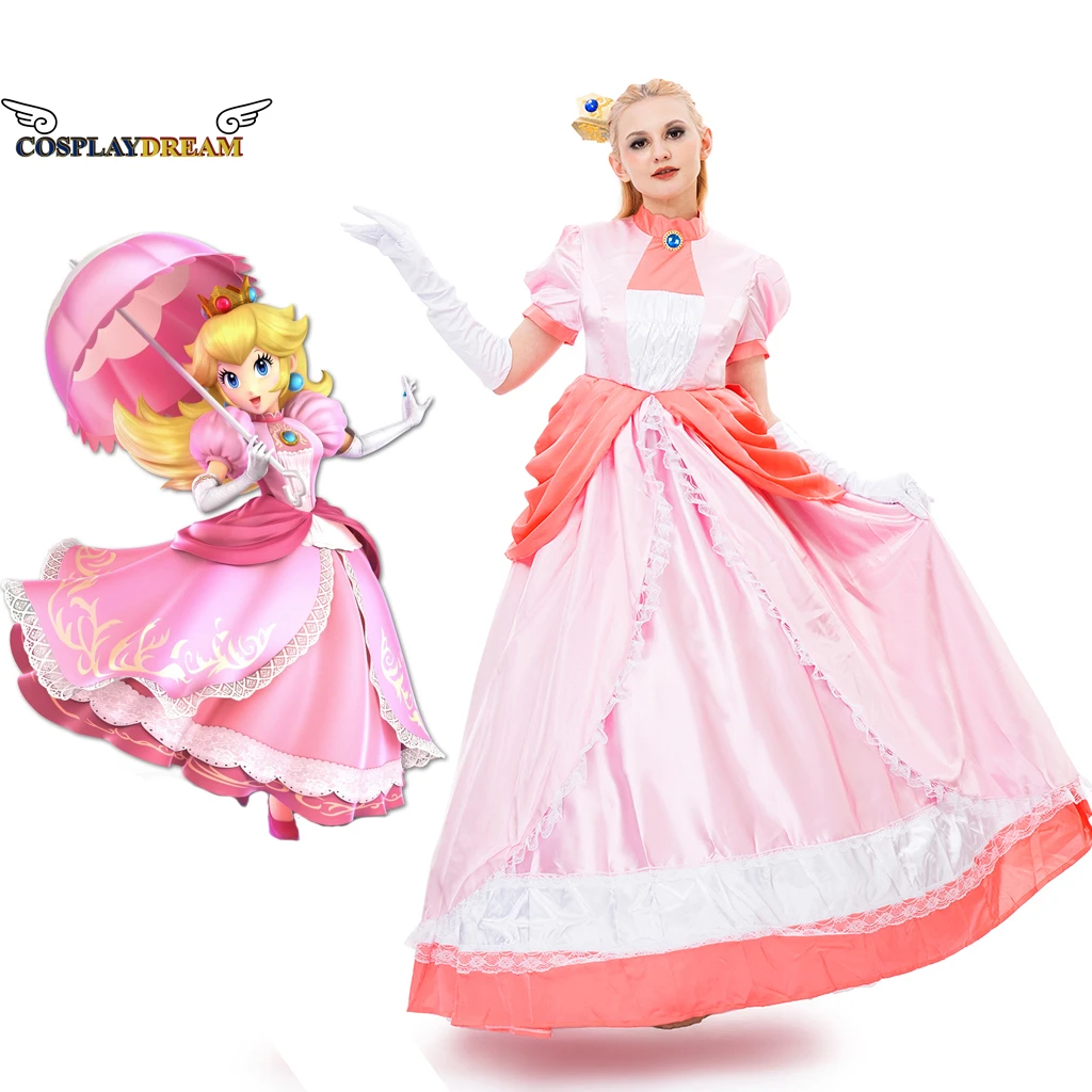AdultPrincessPeachCosplayCostumeWomenCosplayPinkDressGloves