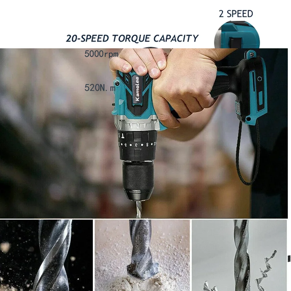 Kamolee 13mm 무선 핸들 임팩트 드릴 전기 스크루 드라이버 홈 DIY 전동 공구 Makita 배터리 용