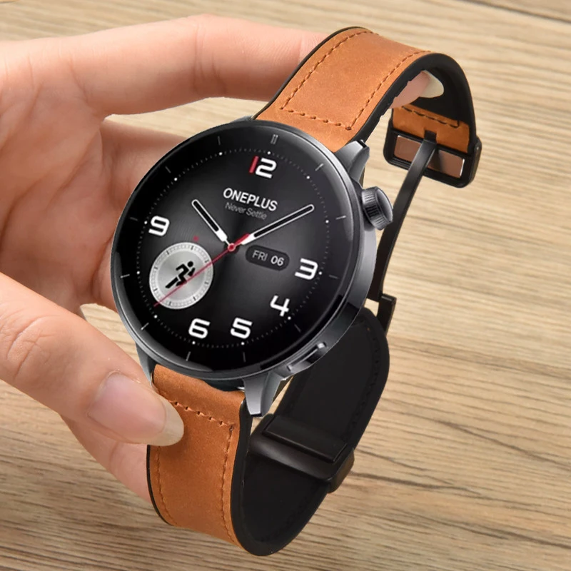 Elegant Leather and Silicone Magnetic Watch Strap, 18-22mm, Universal Fit