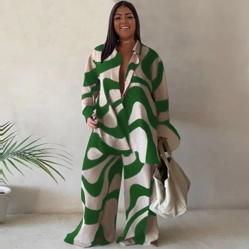 L-4XL Plus Size African Clothes for Women Autumn Elegant Africa Long Sleeve V-neck Top Long Pant Matching Sets African Clothing