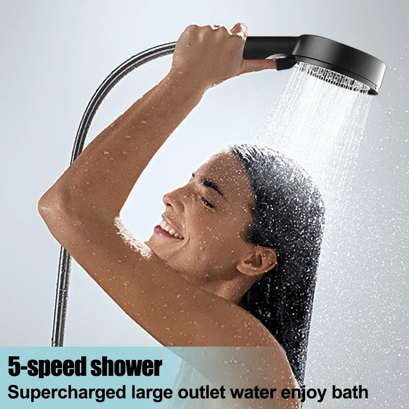 5 Modes Adjustable Rain Drenching Mode Black Bath Shower Head Head Water Saving High Pressure Showerhead Bathroom Accessories 4