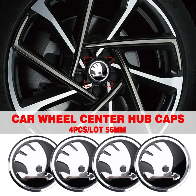 4 Pz 56Mm Car Wheel Center Hub Cap Badge Emblem Decalcomania Accessori Auto Per Skoda Octavia 2 3 Fabia Kamiq Kapoq Kodiaq Rapid Scala