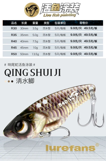 5pcs Lurefans Rattlesnake R40/R45 Sinking Vib Suit Fishing Lure 7.5g/10g Artificial  Wobbler Catfish Pike Hard Bait Tackle Pesca - AliExpress