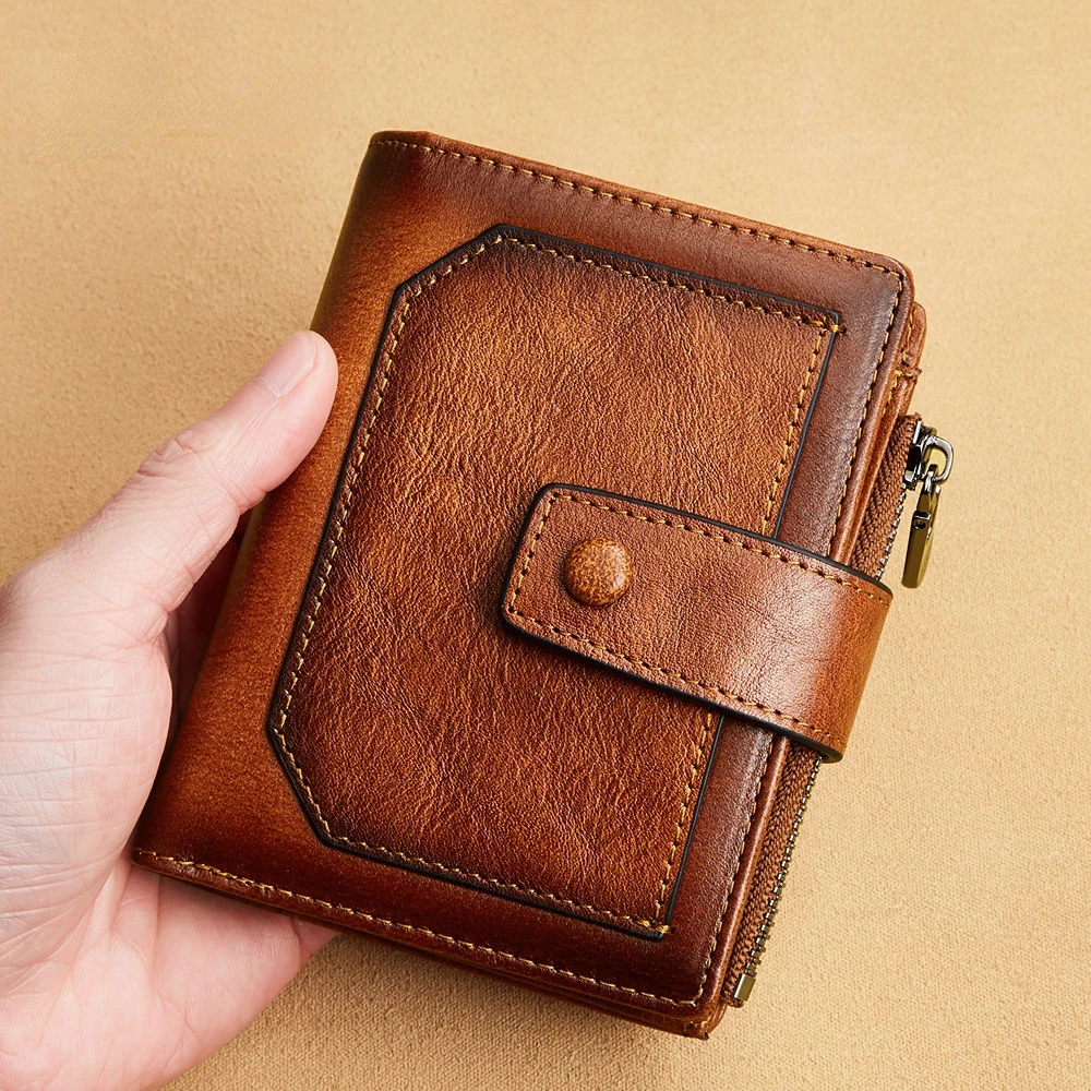 Men's wallet leather zipper multi-card slot short wallet RFID anti-theft card purse  yellow wallet  wallets for men luxury