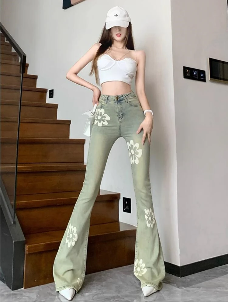 

new spring autumn fashion casual cotton stretch brand female women girls Personality high waist flare jeans