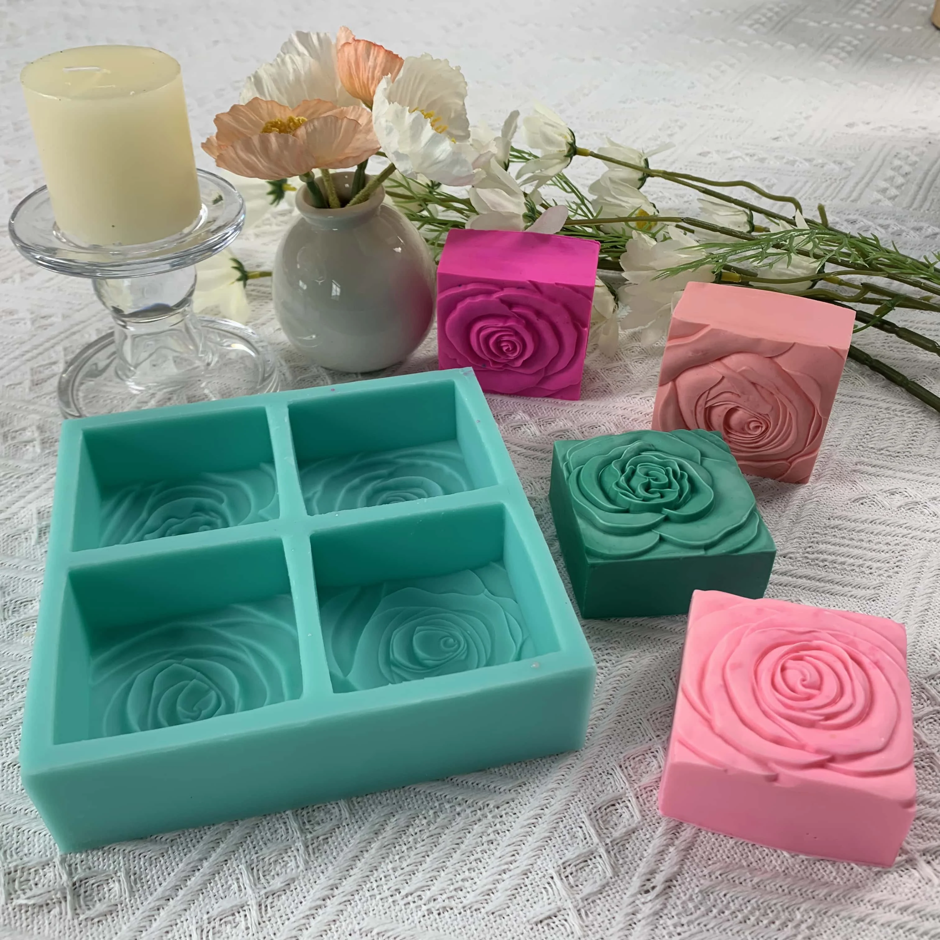 Description Picture 4 of itemOval Flower 3D Soap Mold Natural Bar Soap Molds Scented Candle Wax Silicone Mold Aromatherapy Plaster Resin Crafts Mold