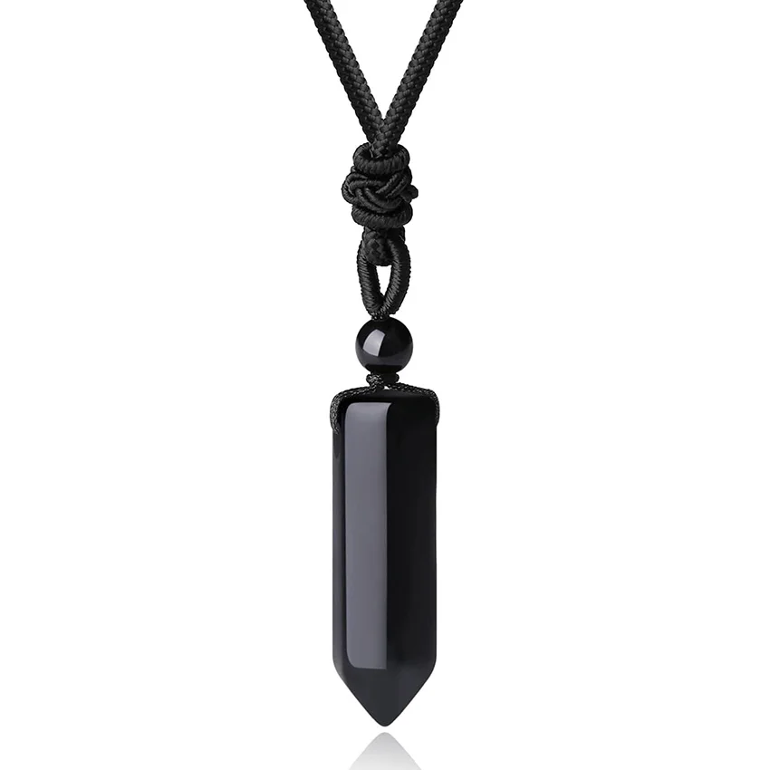 Tree of Life Wire Wrapped Natural Black Onyx Hexagonal Moon Pendant Pyramid Ping Buckle Hand-woven Necklaces Women Men Jewelry 2