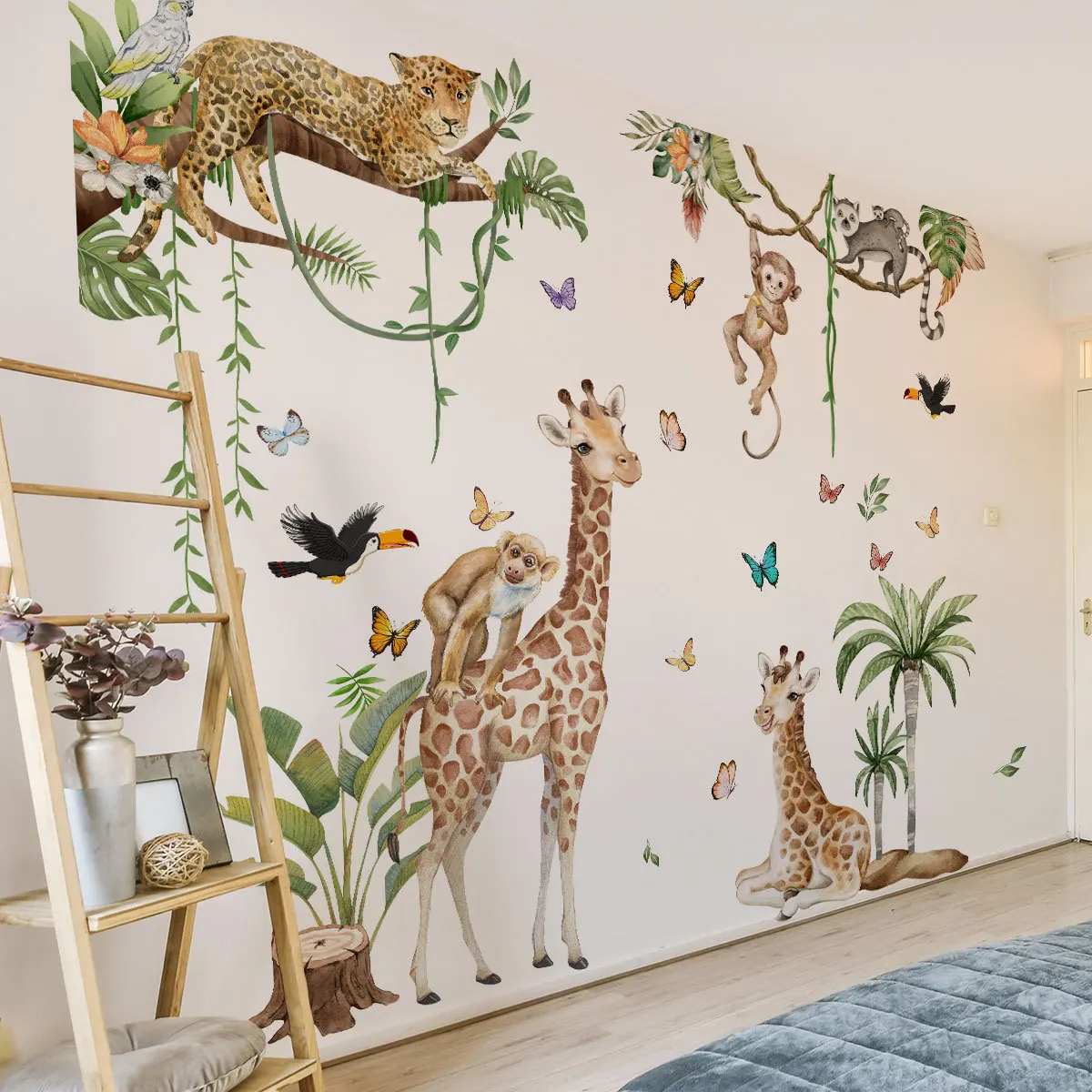 Large Forest Animals Wall Sticker Jungle Safari Giraffe Monkey Leopard Wallpaper for Kids Room Baby Bedroom Nursery Decoration wall stickers vinyl decal stickers