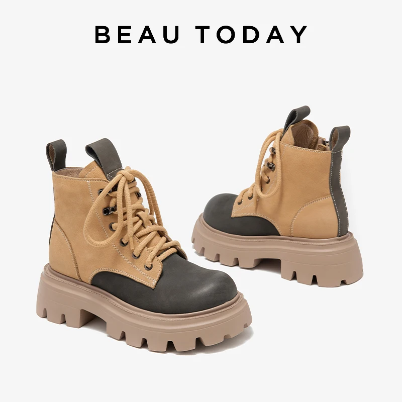 

BEAUTODAY/ботинки смешанных цветов; Женская обувь из коровьей кожи на шнуровке с круглым носком; Модная зимняя женская обувь для отдыха; Ручная работа; 04640