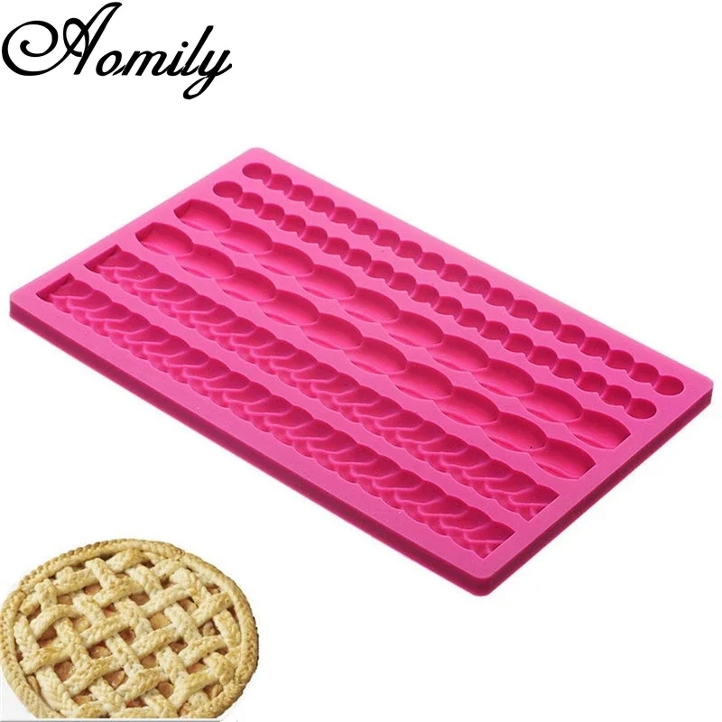 Aomily 3D Knit Rope Silicone Pearl Shell Fried Dough Twist Fondant Mould Cake Border Decorating Molds Sugar Icing Gumpaste Tools
