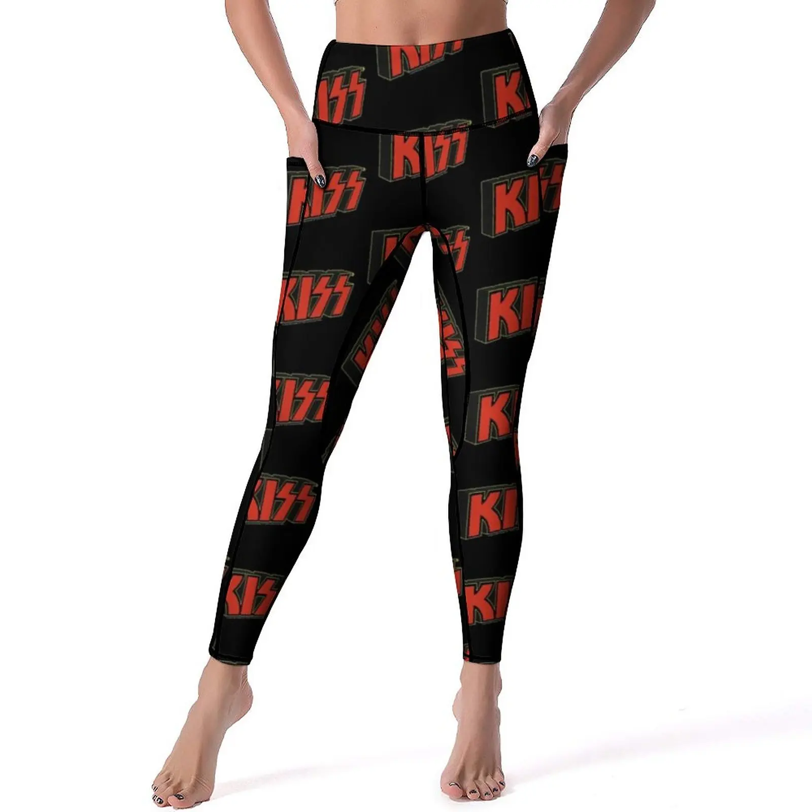 

Сексуальные красные леггинсы с логотипом Kiss с эффектом пуш-ап