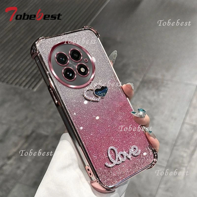 3D Love Shockproof Glitter Bead Bracelet Silicone Phone Case with Plating Finish