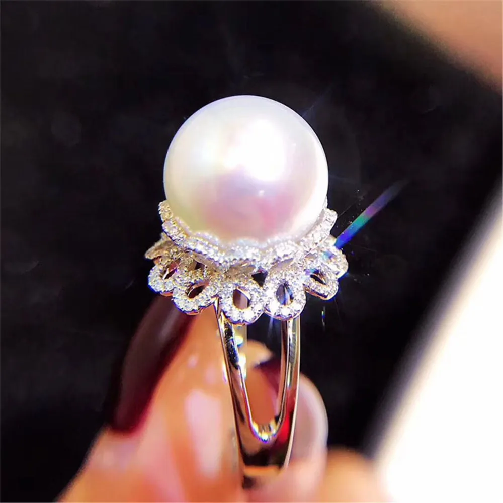 

DIY Pearl Accessories S925 Silver Adjustable Fashion Pearl Ring Empty Fit 10-12mm Beads