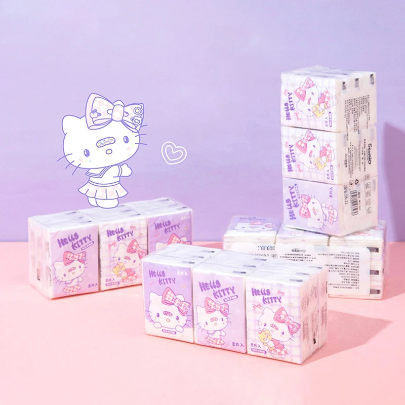 

9 шт. Sanrio салфетки Kawaii Hello Kitty почтовые Мультяшные аксессуары милая девушка портативная туалетная бумага для девочек подарок на день рождения
