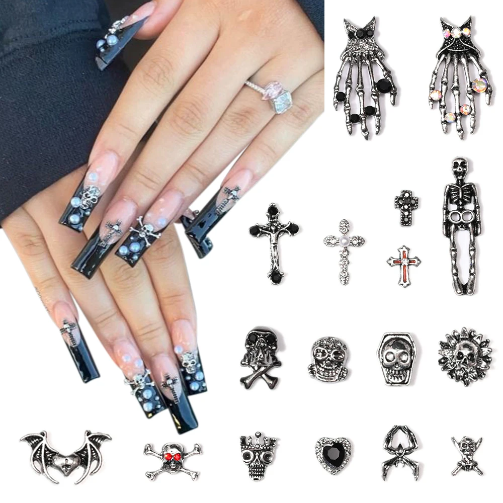 10pcs/lot Halloween Skull Design Black Rhinestones for Nails 