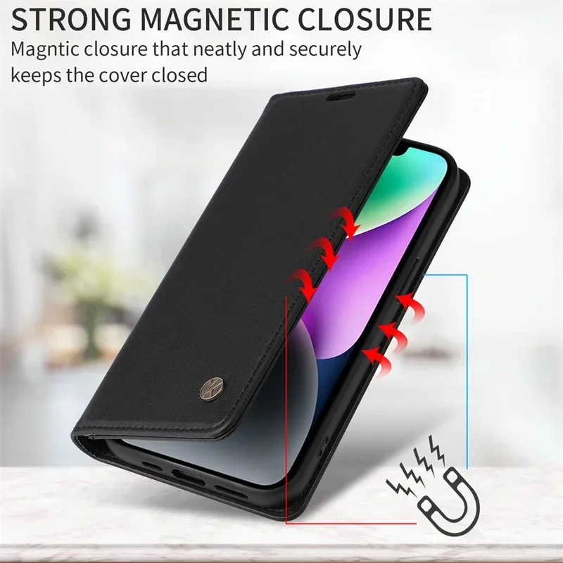 Magnetic Leather Flip Phone Case - Premium Protective Cover with Wallet Function