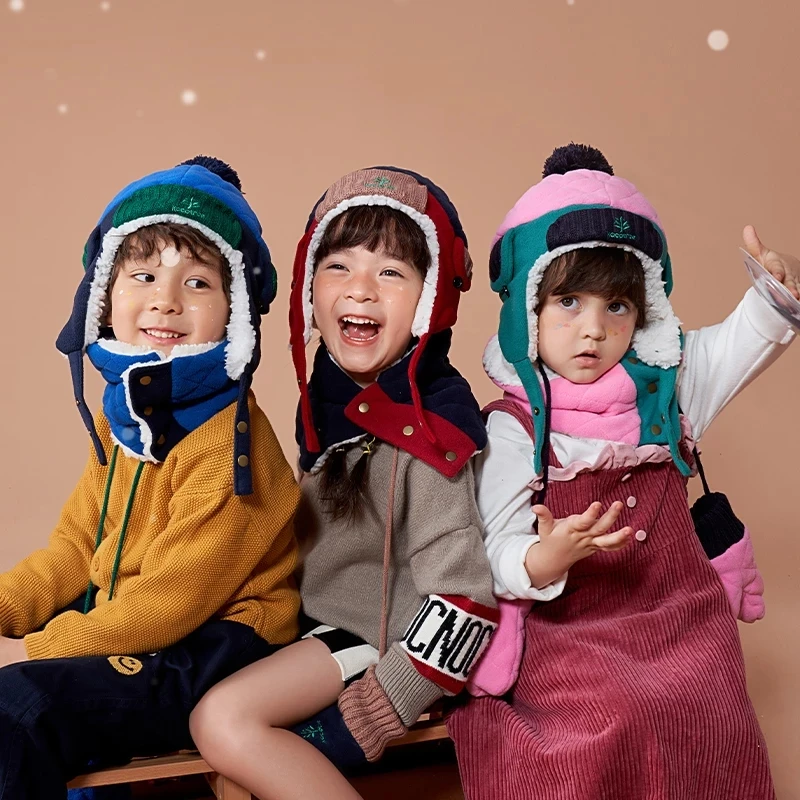 Warm Children Hat Scarf Gloves Set Autumn Winter Kids Ear Protection Warm Cap Boy Girl Soft Windproof Thickened Velvet Hats 2