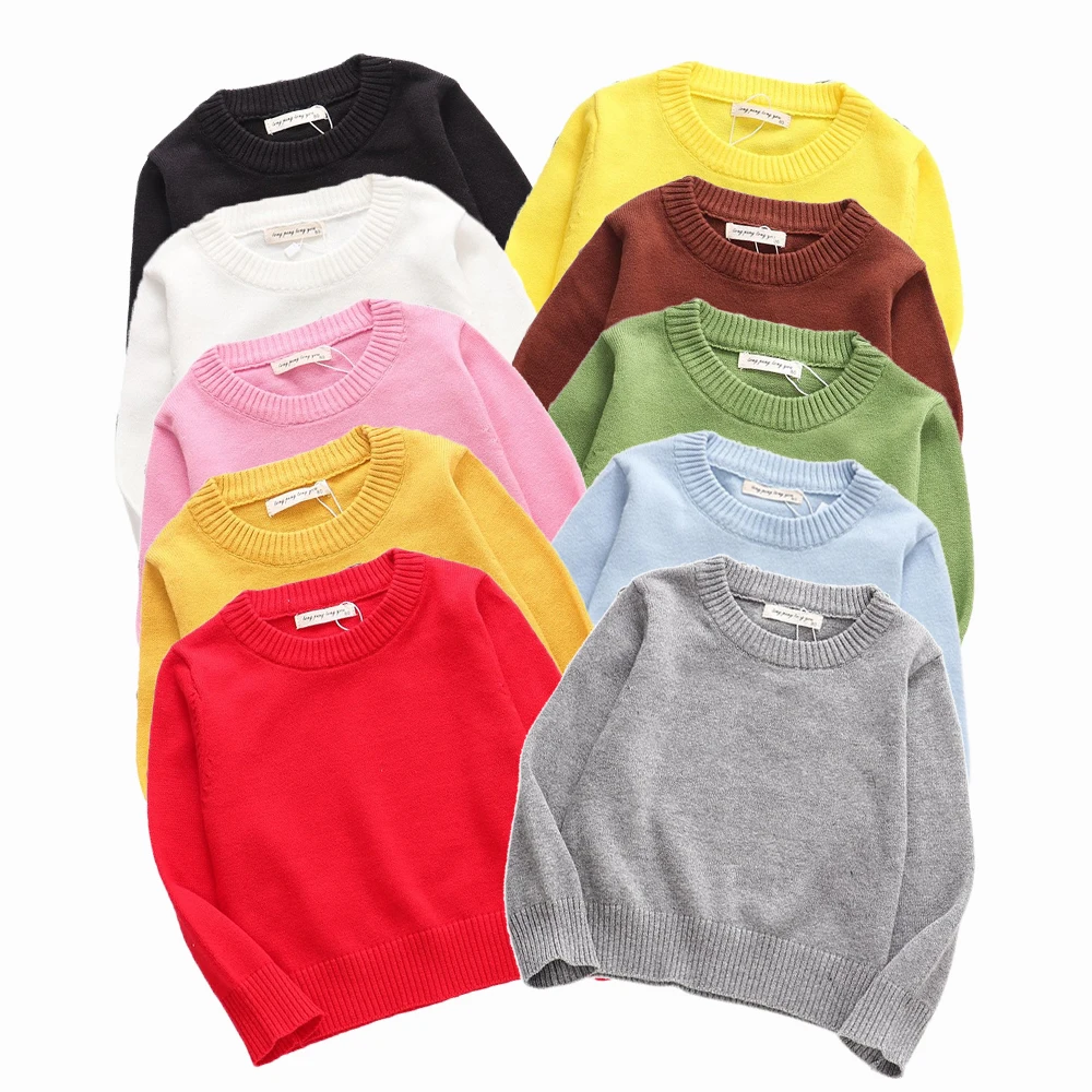 Children's Sweaters Solid Girls Sweater Brief Boys Pullover Crewneck