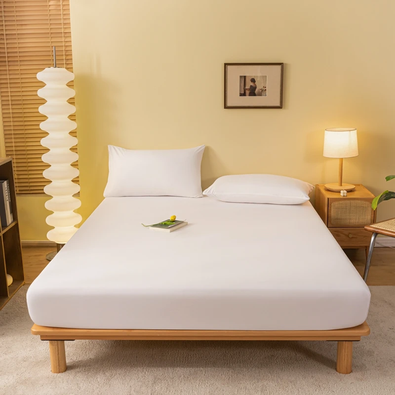 High Quality Fitted Sheet Solid Color Mattress Cover With Elastic Band Bedsheet Single Double Queen Size Fitsheet 2