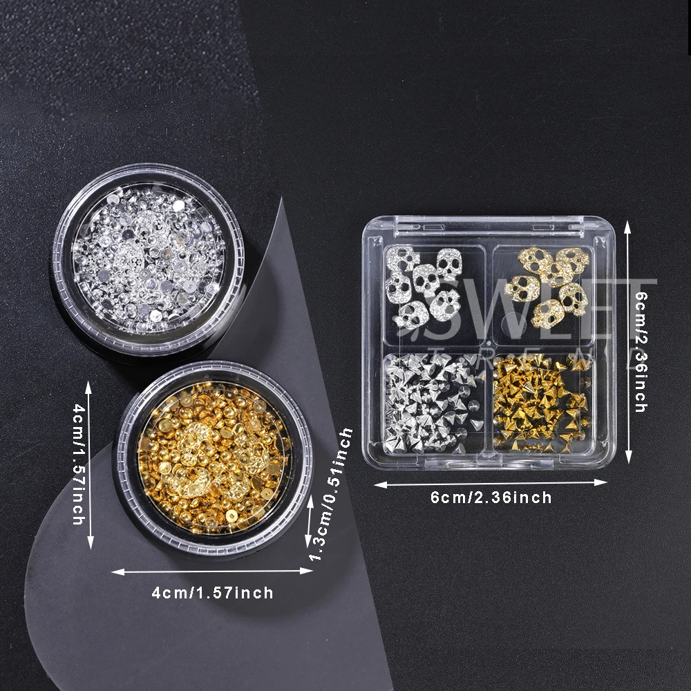 1/3 Boxes Punk Alloy Skull Nail Art Charms Parts Pearl Steel Beads Nail Art Decoration for Halloween Manicure DIY Nails Supplies