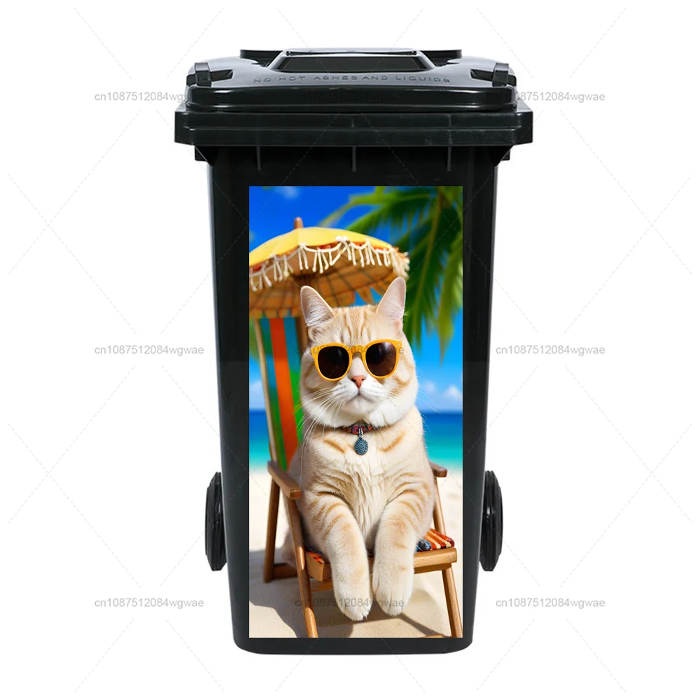 Vacationing Kittens and Puppies PVC Waterproof Stickers Home Stickers Wheelie Bin Stickers Trash Can Sticker Wall Decal Stickers